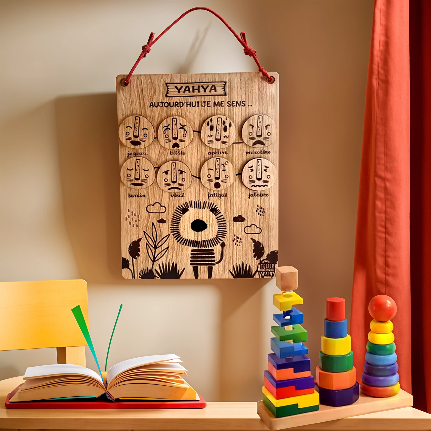 Tableau des émotions en bois personnalisé